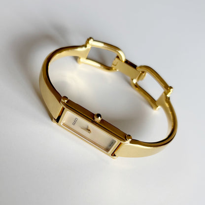 Gucci 1990s Seashell Dial Gold Plated Bangle Watch