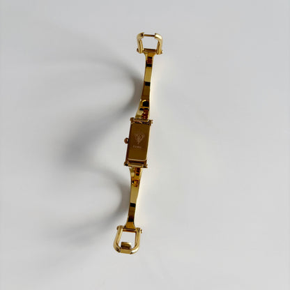 Gucci 1990s Gold Rectangular Dial Gold Plated Bangle Watch