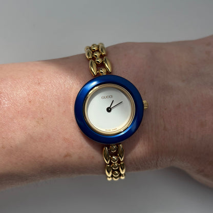 Gucci 1990s Interchangeable Bezel Gold Plated Watch with 6 bezels, case (162mm)