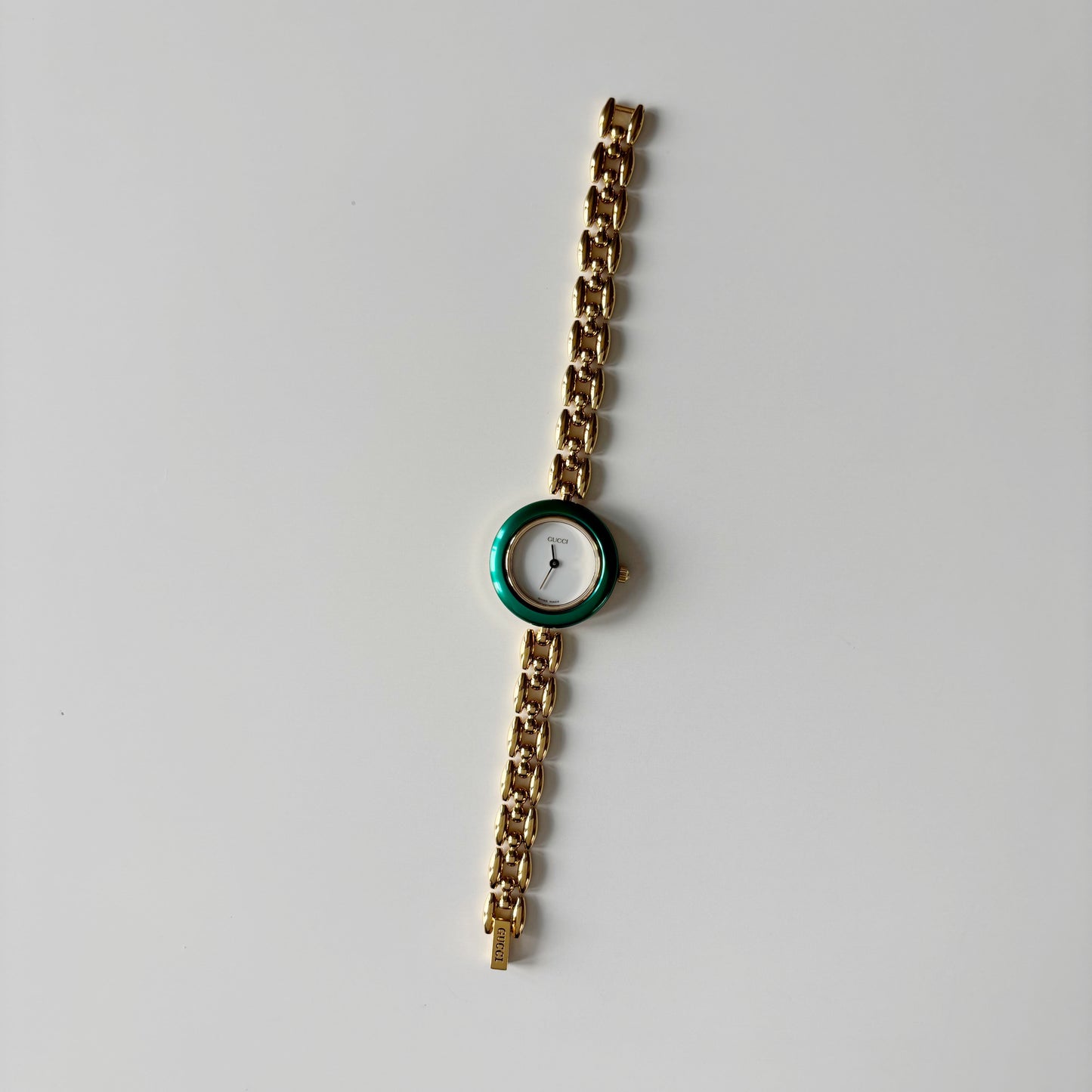 Gucci 1990s Interchangeable Bezel Gold Plated Rice Chain Watch with case, 6 bezels (160mm)