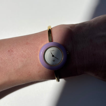 Gucci 1990s Interchangeable Bezel Gold Plated Bangle Watch with 12 bezels, case