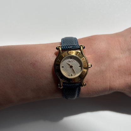 Gucci 1990s White Round Dial Gold-Plated Watch