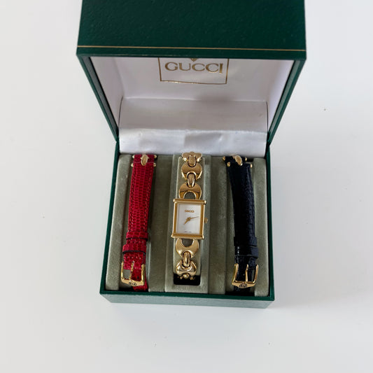 Gucci 1990s Interchangeable Strap Gold Plated Watch