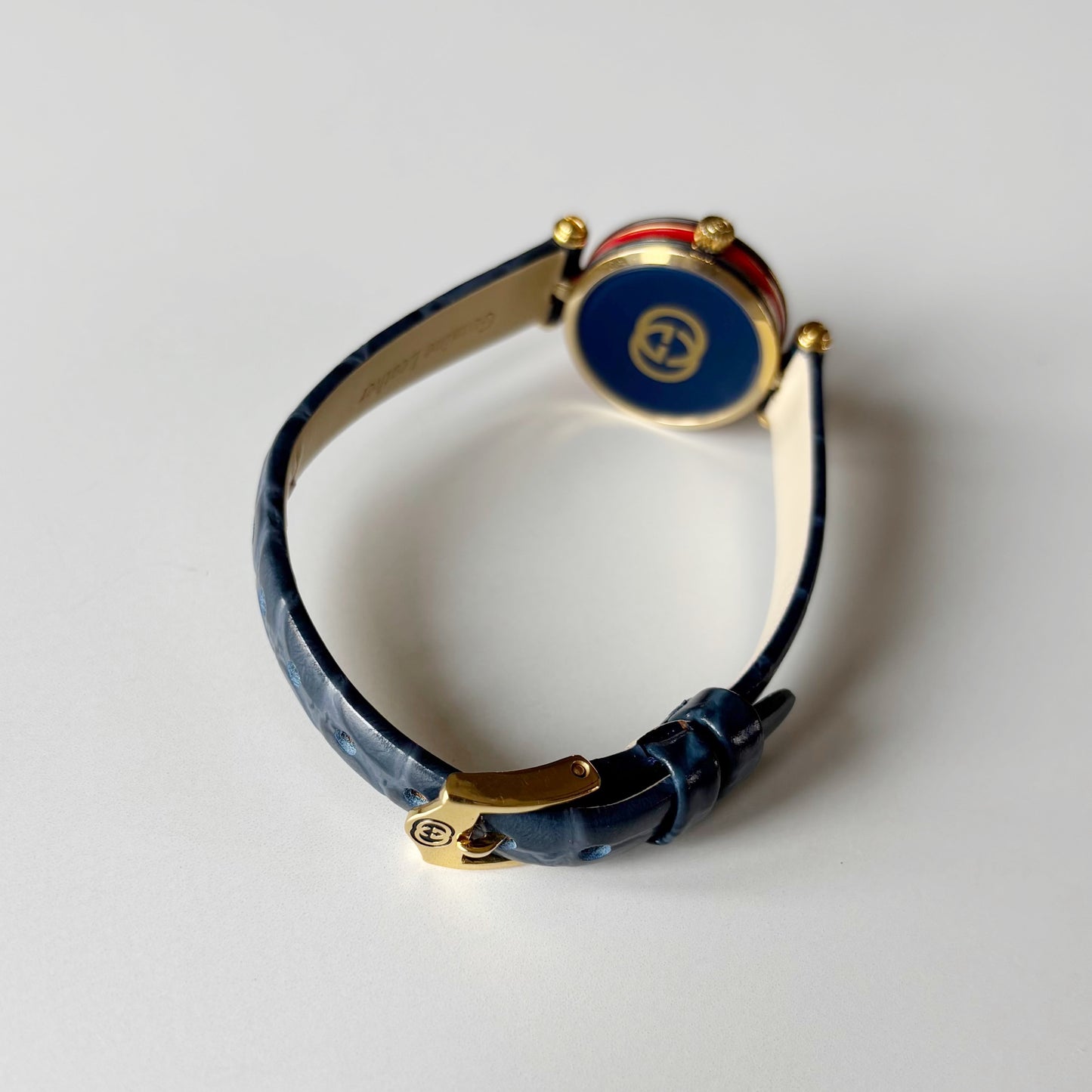Gucci 1990s Round Dial Blue Gold Plated Watch