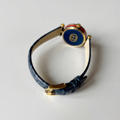 Gucci 1990s Round Dial Blue Gold Plated Watch
