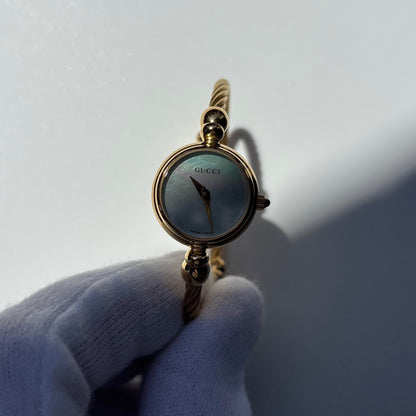 Gucci 1990s Seashell Dial Gold Plated Cable Bangle Watch