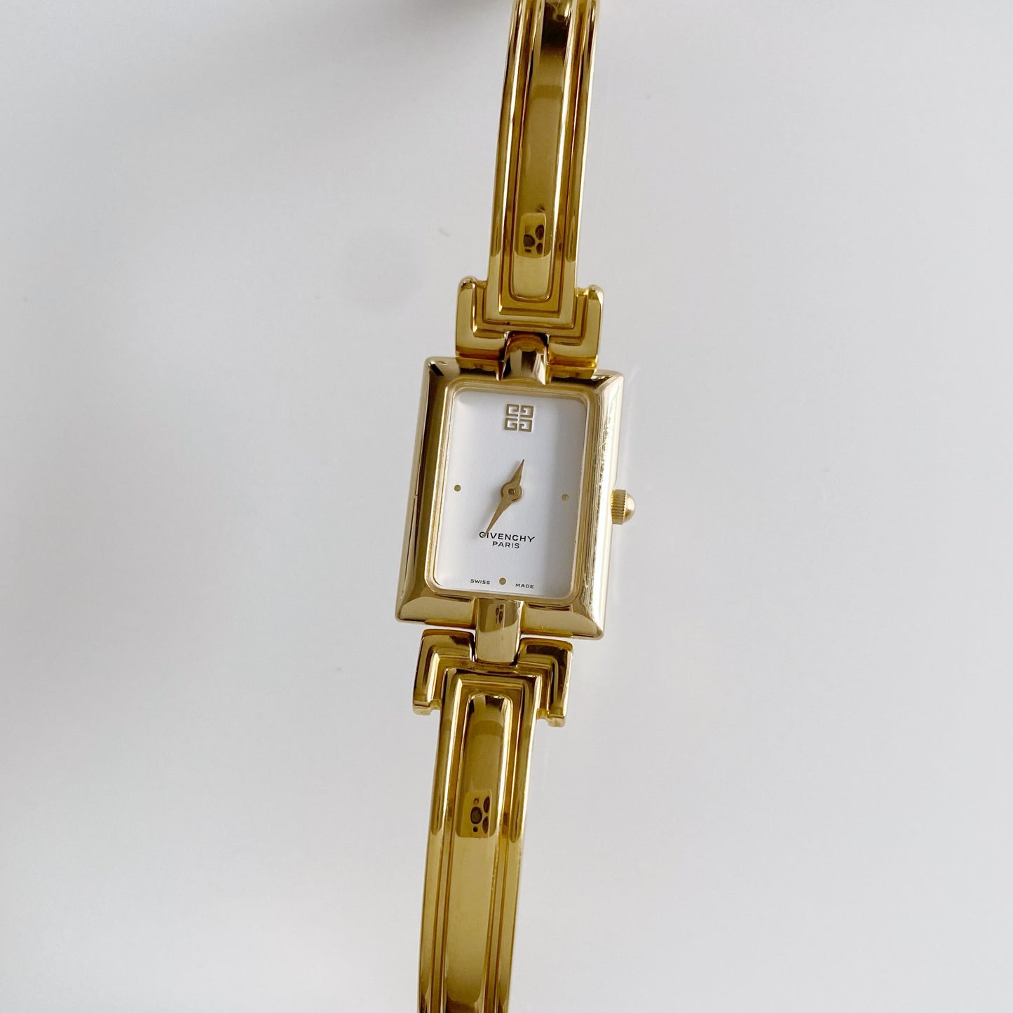 Givenchy 1990s Rectangular Gold Plated Bangle Watch