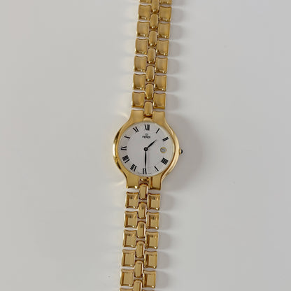 Fendi 1990s Date Round Dial Gold Plated Watch (Large)
