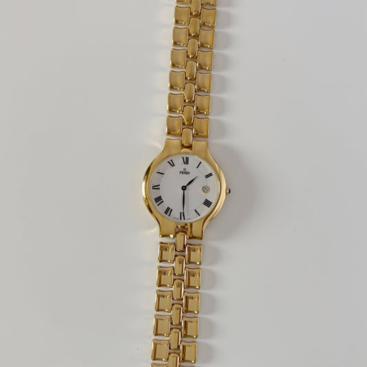 Fendi 1990s Date Round Dial Gold Plated Watch (Large)