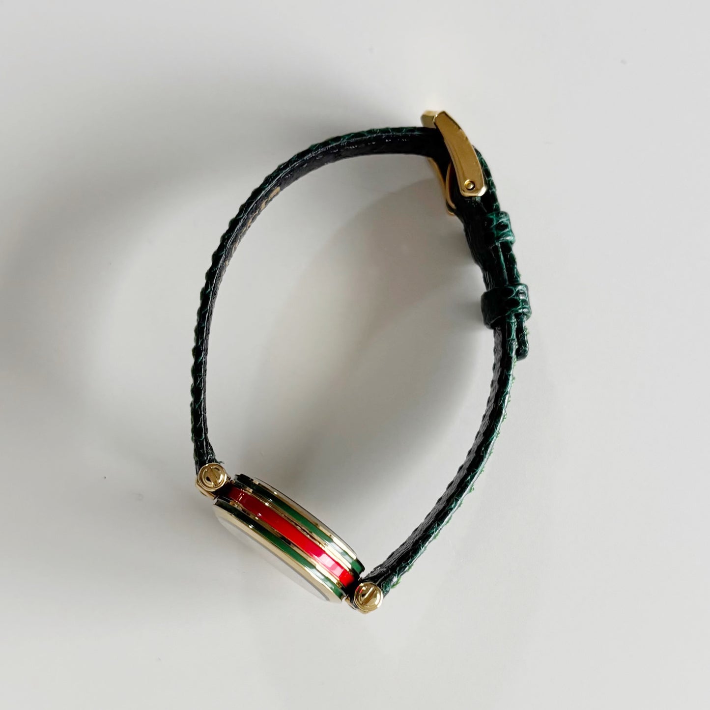 Gucci 1990s Round Dial Green Gold Plated Watch