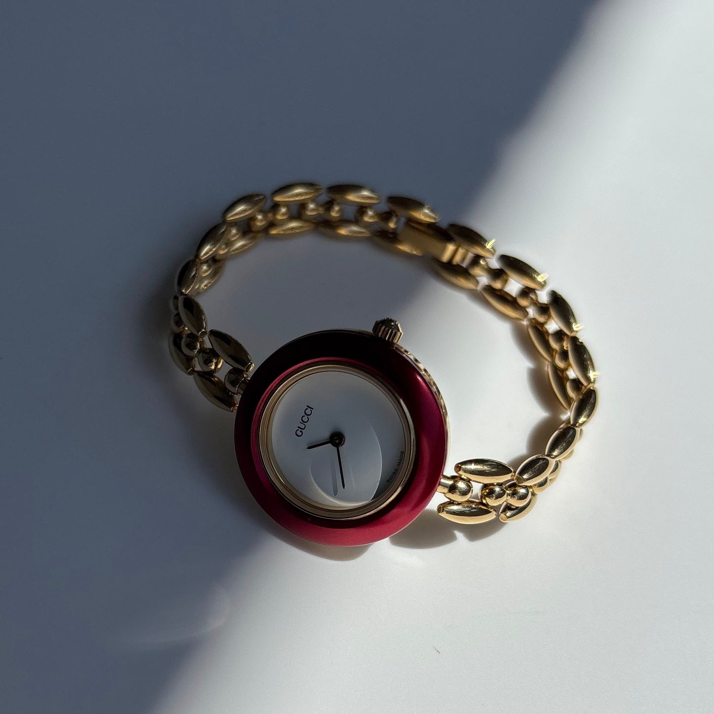 990s Interchangeable Bezel Gold Plated Rice Chain Watch with case, 6 bezels (160mm)