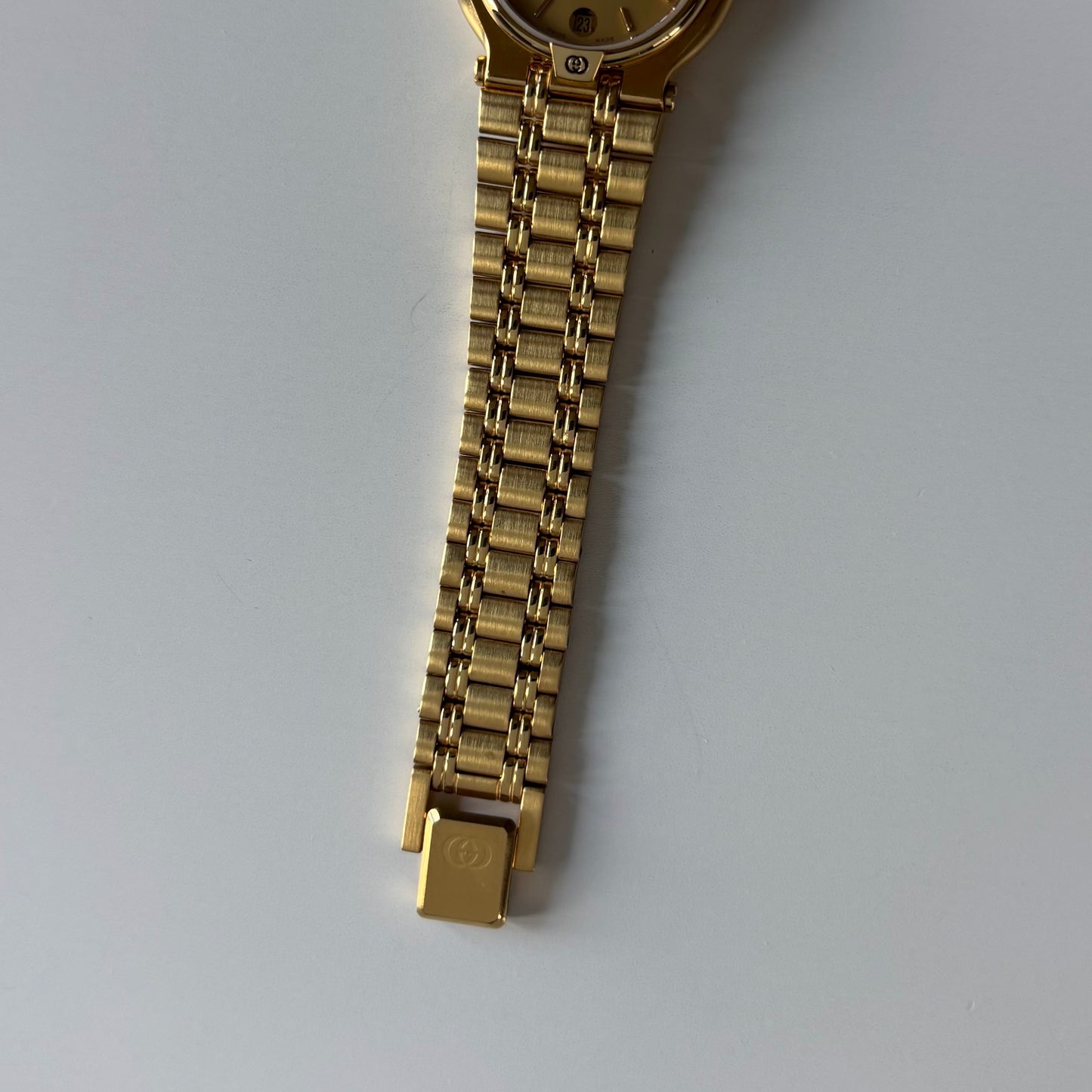 Gucci 1990s Date Round Dial Gold Plated Watch