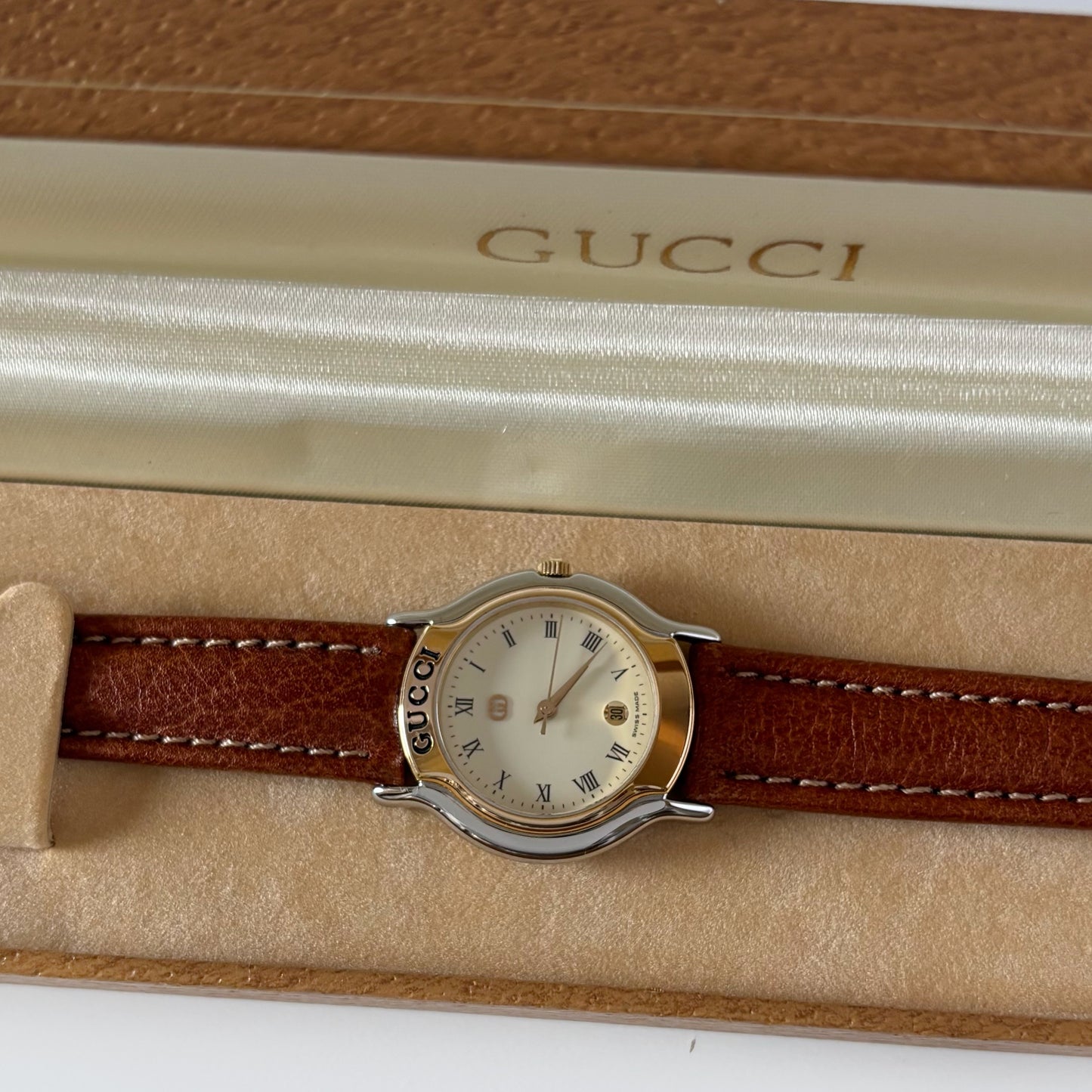 Gucci 1990s Date Round Dial Two Tone Watch