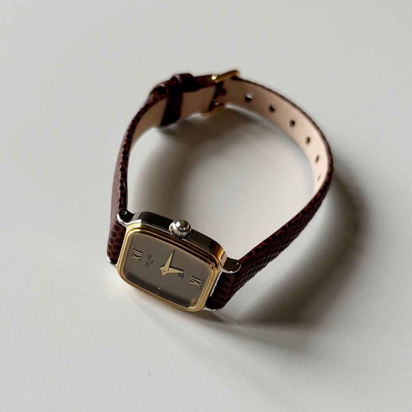 Celine 1980s Rectangular Dial Two Tone Watch