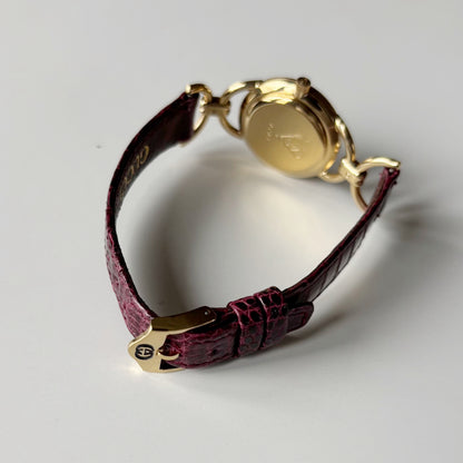 Gucci 1980s Cream Round Dial Horsebit Gold-Plated Watch
