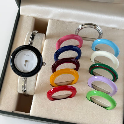 Gucci 1990s Interchangeable Bezel Stainless steel Bangle Watch with 12 bezels, case