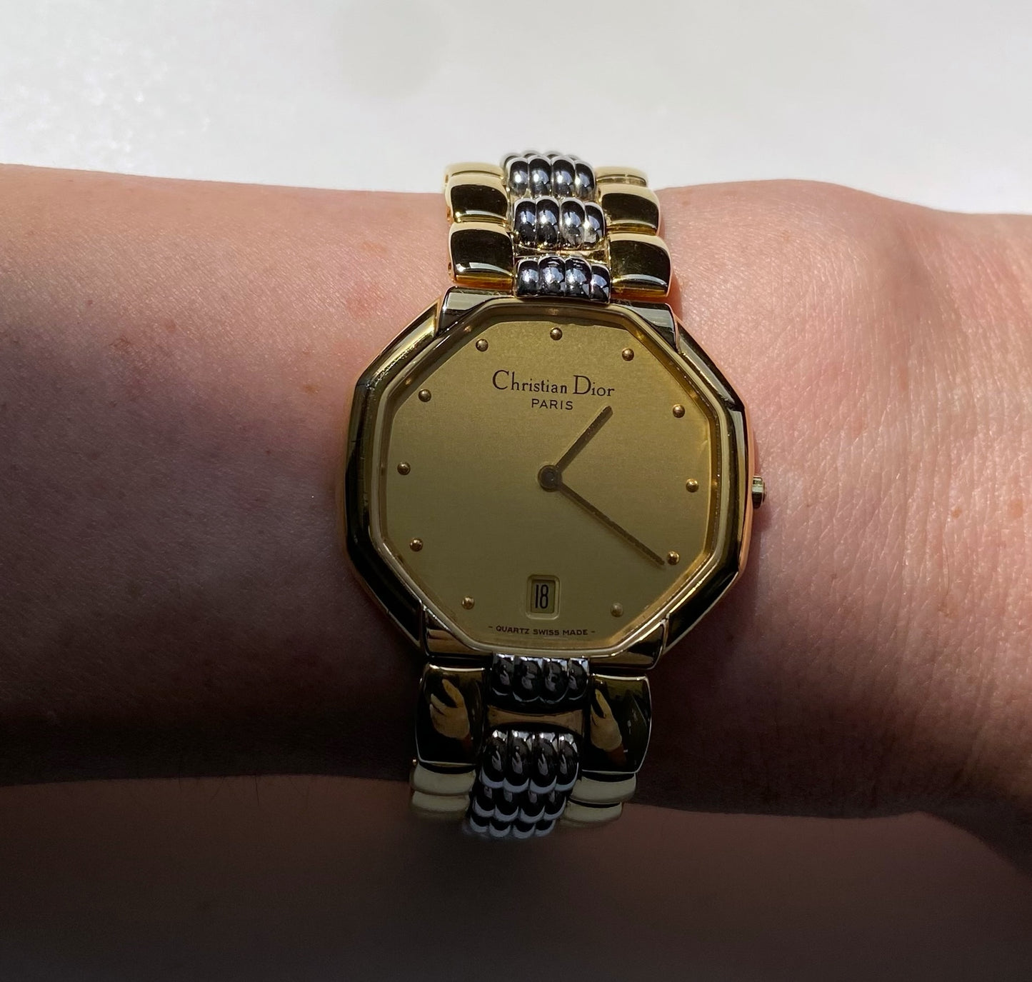 Dior 1990s Octagon Two Tone Gold Plated Watch