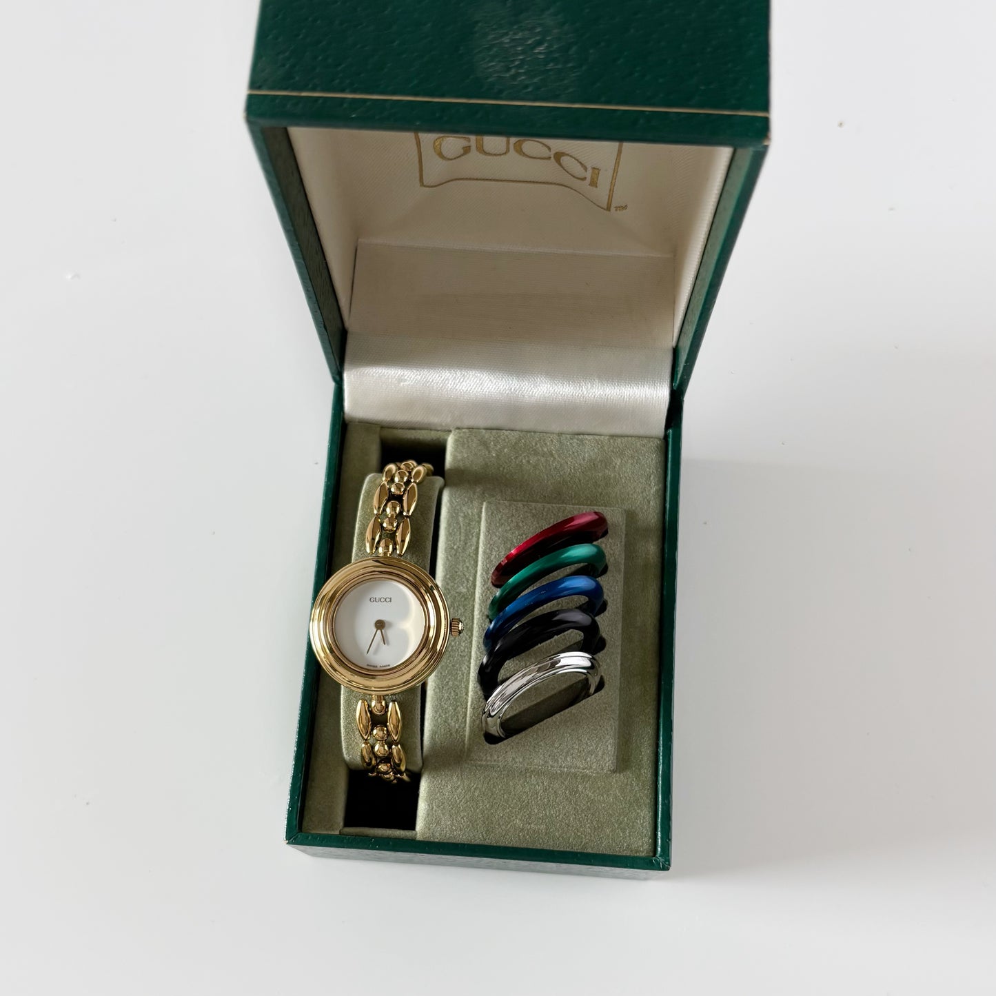Gucci 1990s Interchangeable Bezel Gold Plated Watch with 6 bezels, case (160mm)