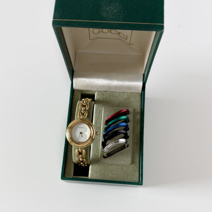 Gucci 1990s Interchangeable Bezel Gold Plated Watch with 6 bezels, case (160mm)