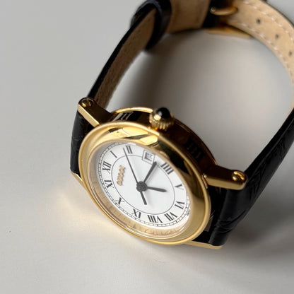 Gucci 1990s Date Round Dial Gold Plated Watch