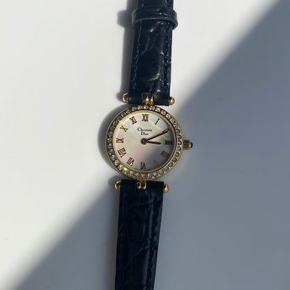Dior 1990s Seashell Round Dial Gold Plated Watch