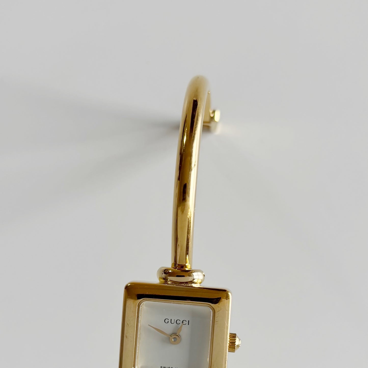 Gucci 1990s Square Dial Gold Plated Bangle Watch