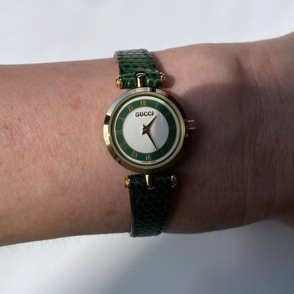 Gucci 1990s Round Green Leather Watch