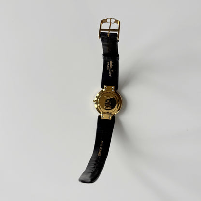 Dior 1990s Black Round Dial Gold Plated Watch (Large)