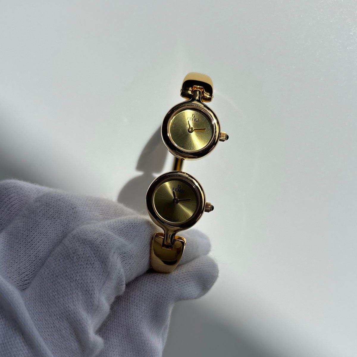 Fendi 1990s Double Face Gold-Plated Bangle Watch