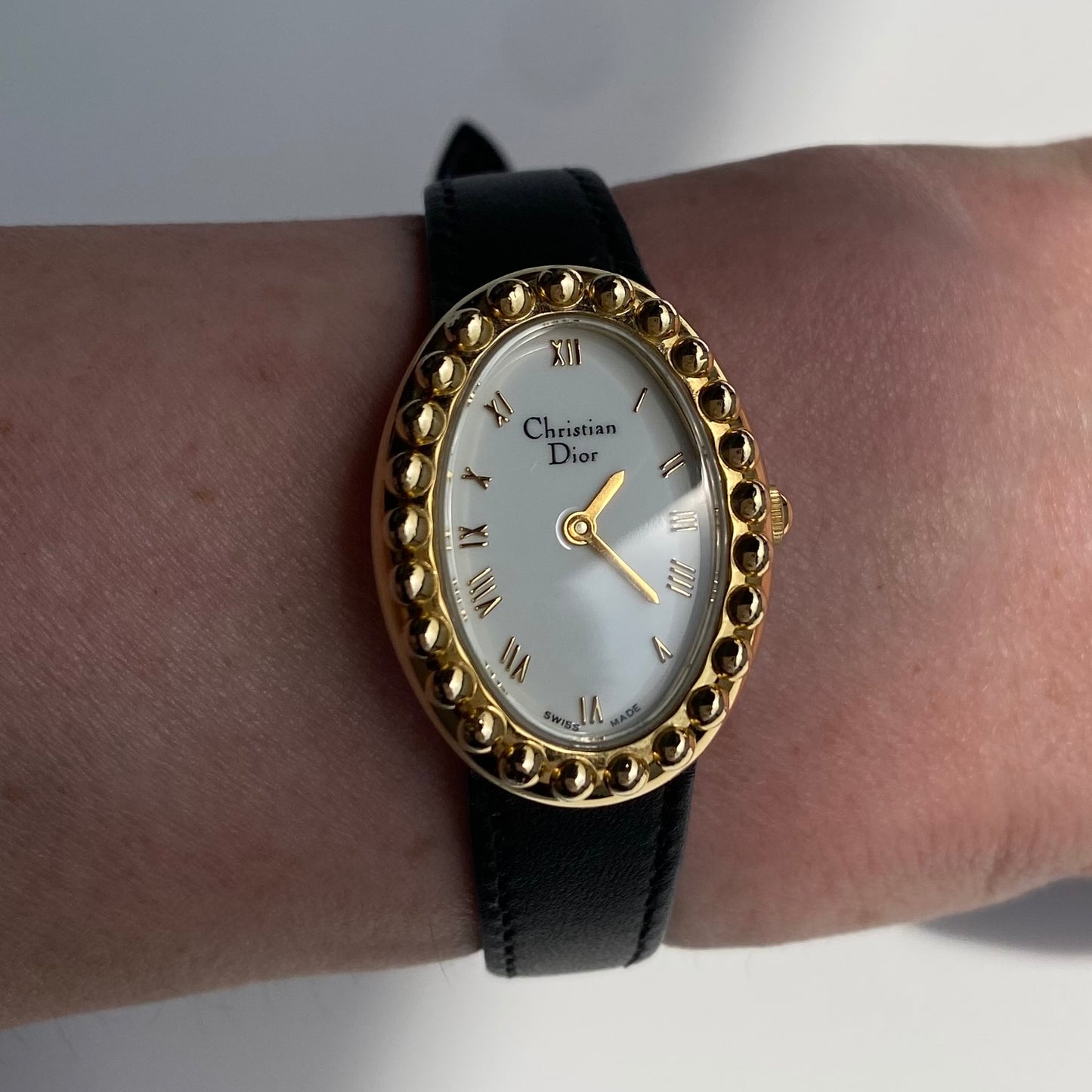 Dior 1990s Baignoire Gold Plated Leather Watch