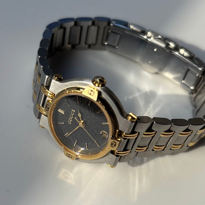 Gucci 1990s Black Dial Date Two Tone Watch