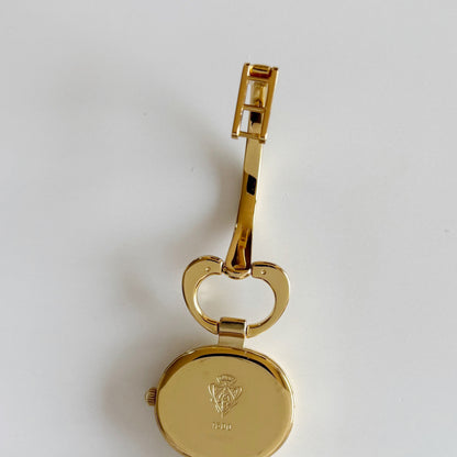 Gucci 1990s Oval Black Dial Gold Plated Bangle Watch (Small)