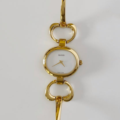 Gucci 1990s Seashell Dial Gold Plated Bangle Watch