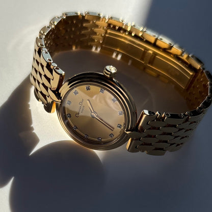 Dior 1990s Round Dial Gold Plated Watch