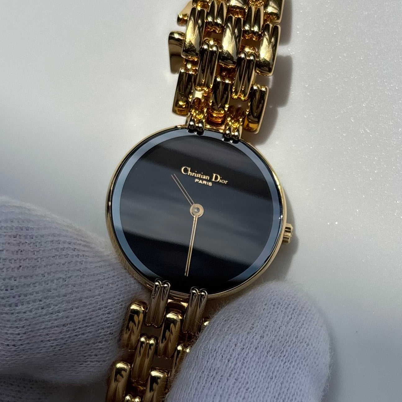 Dior 1990s Bagheera Black Dial Gold Plated Round Watch
