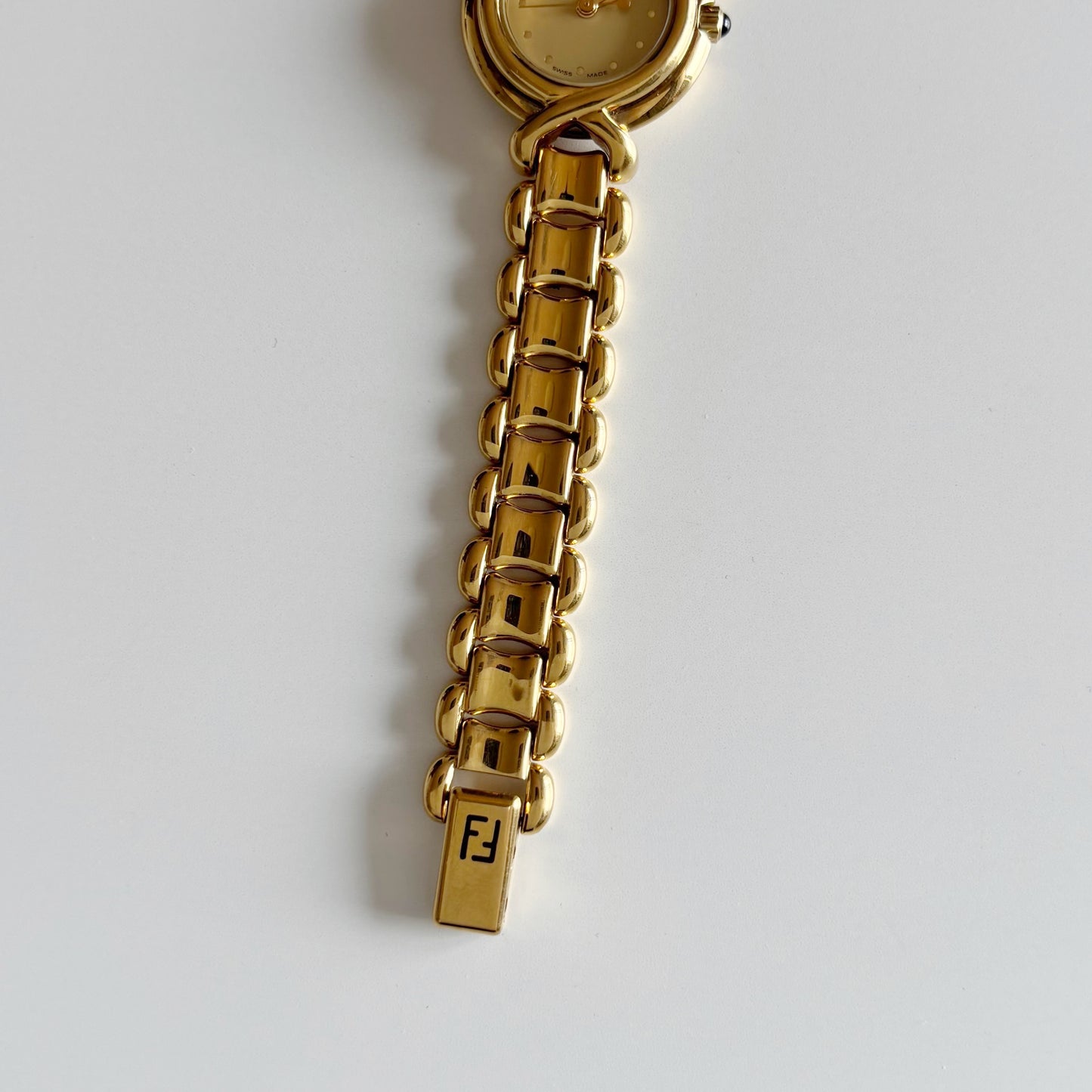 Fendi 1990s Round Dial Gold Plated Watch