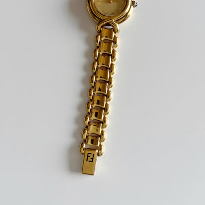 Fendi 1990s Round Dial Gold Plated Watch