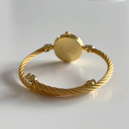 Gucci 1990s Black Dial Gold Plated Cable Band Bangle Watch
