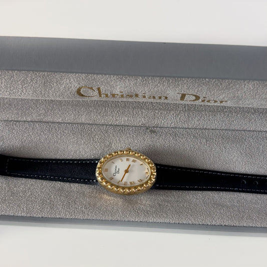 Dior 1990s Baignoire Gold Plated Leather Watch