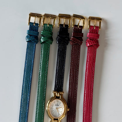 Fendi 1990s Interchangeable Strap Gold Plated Watch with 5 straps, case