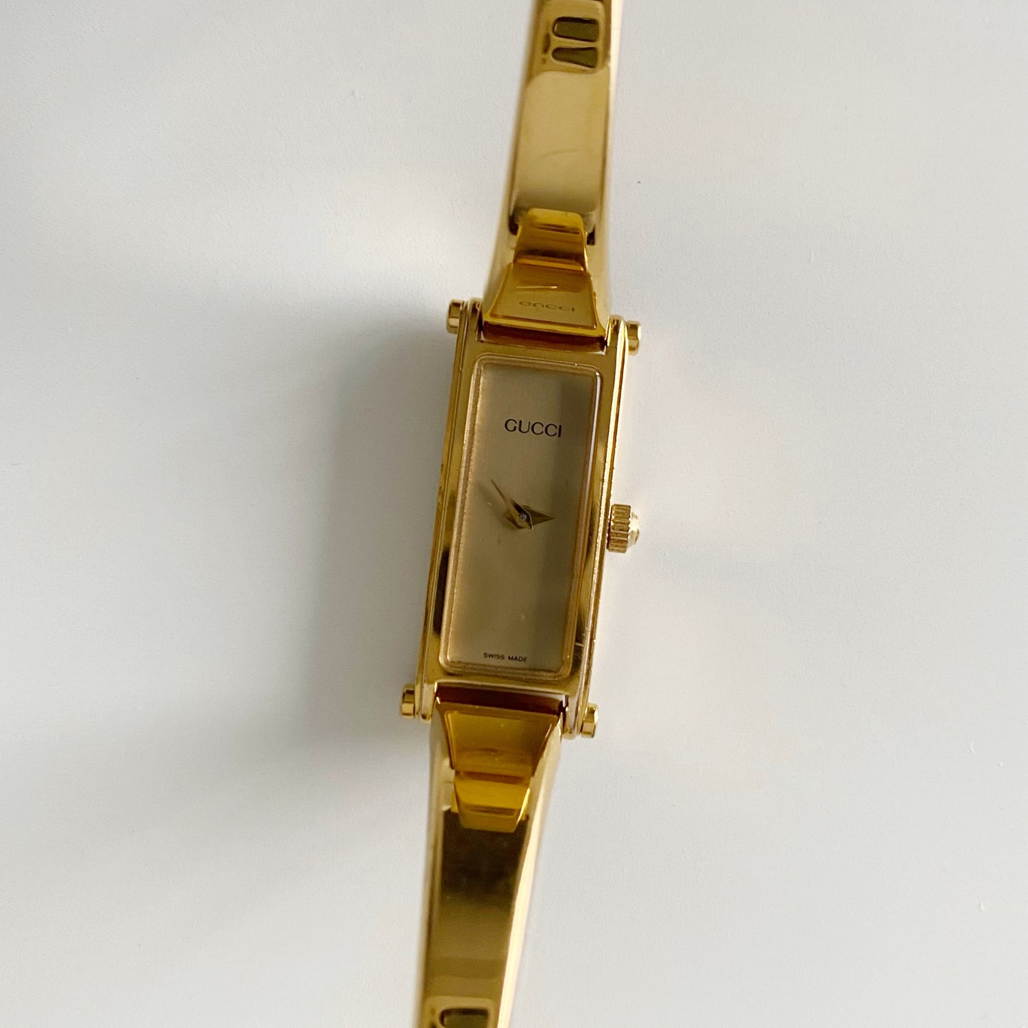 Gucci 1990s Gold Dial Gold Plated Bangle Watch