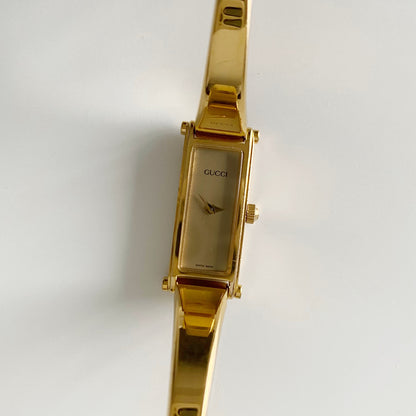 Gucci 1990s Gold Dial Gold Plated Bangle Watch