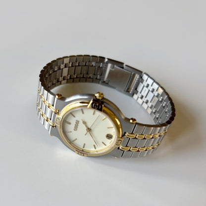 Gucci 1990s Date Round Cream Dial Two Tone Watch (Large)