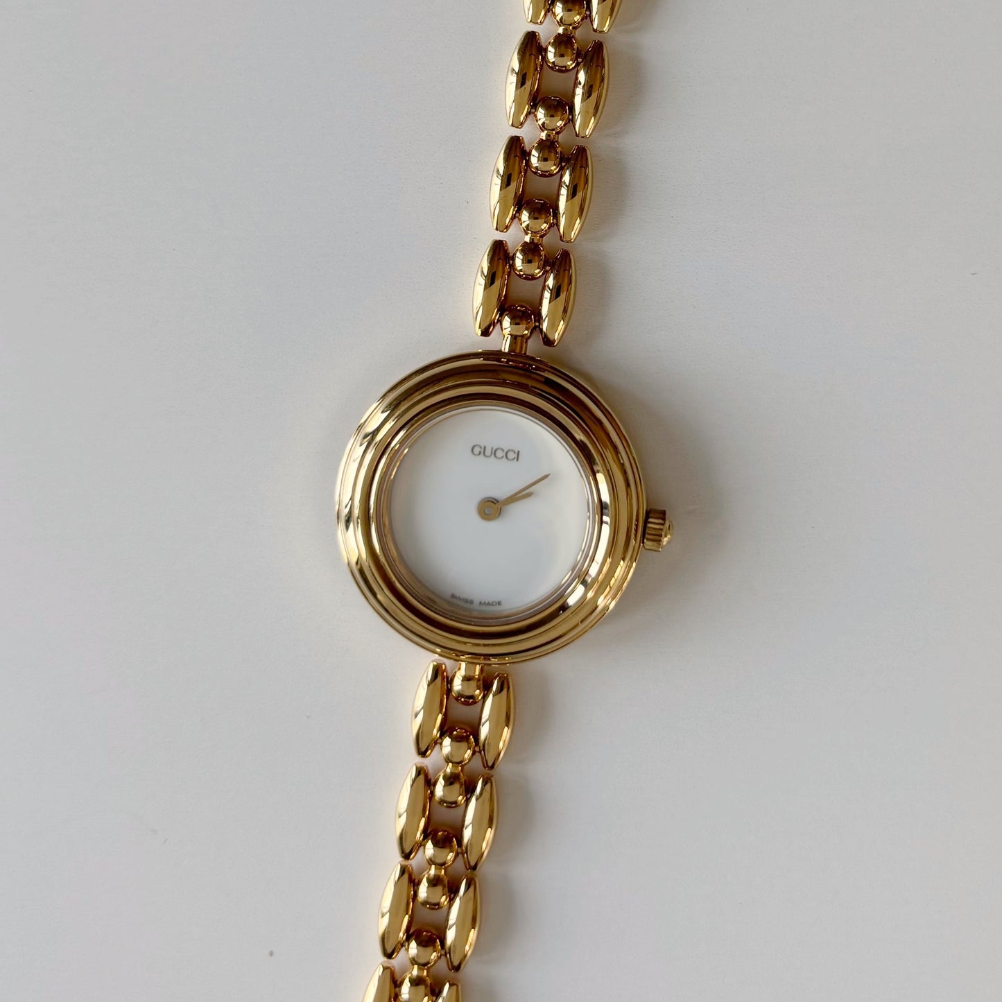 Gucci 1990s Interchangeable Bezel Gold Plated Race Chain Watch with case, 6 bezels (160mm)