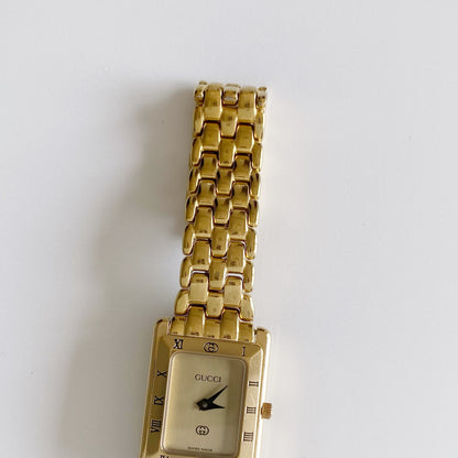 Gucci 1990s Gold Plated Rectangular Dial Watch