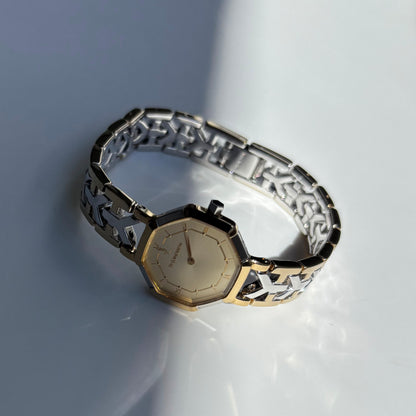 Yves Saint Laurent 1990s Octagon Gold Plated Two Tone Watch