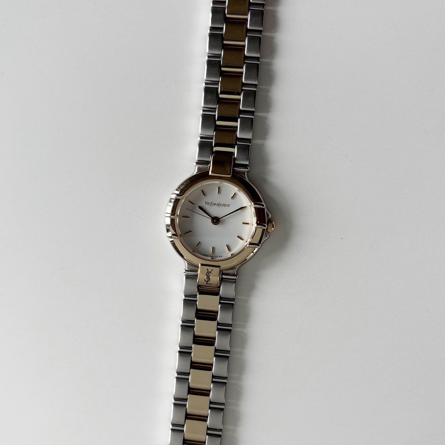 Yves Saint Laurent 1990s Round Dial Two Tone Gold Plated Watch