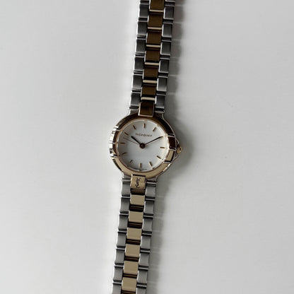 Yves Saint Laurent 1990s Round Dial Two Tone Gold Plated Watch