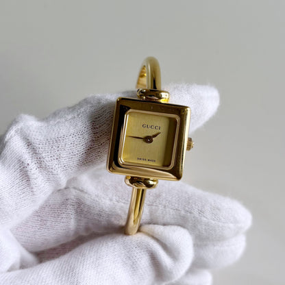 Gucci 1990s Square Dial Gold Plated Bangle Watch (Small)