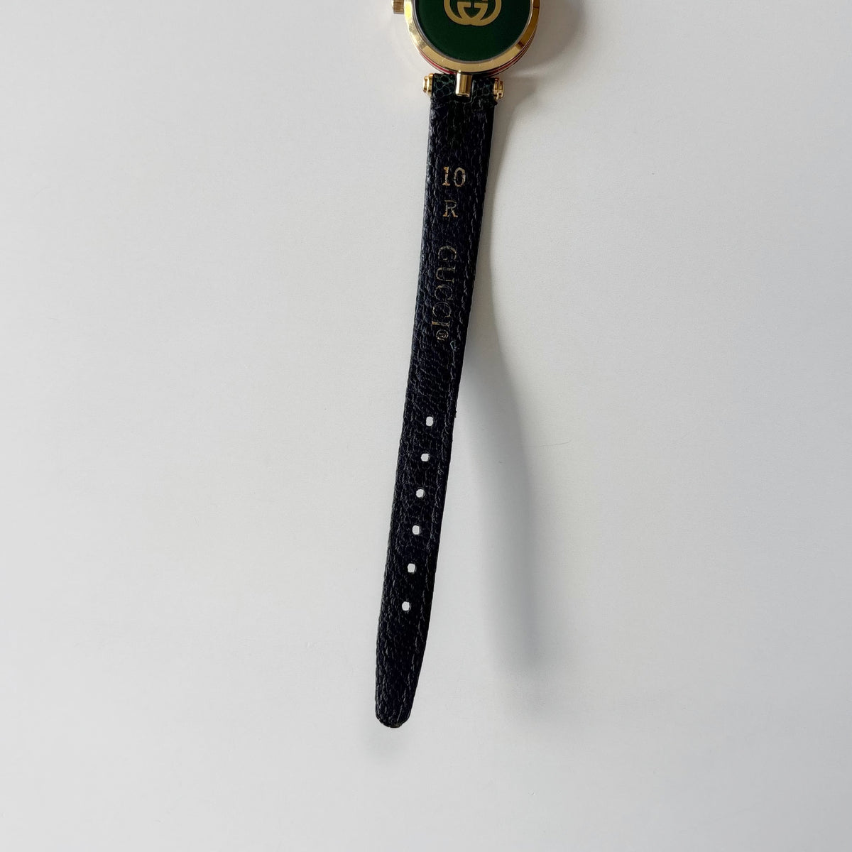 Gucci 1990s Round Dial Cherry Green Gold-Plated Watch